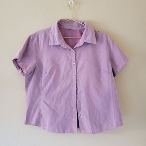Faux Suede Pastel Purple Short Sleeve Button Up